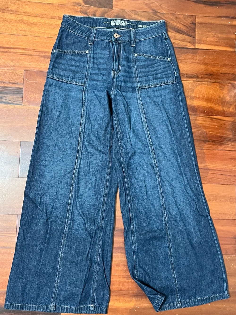 Rewash Dark Blue Wide-Leg Jeans with Front Patch Pockets